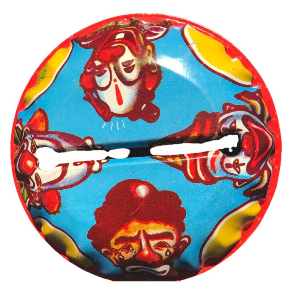 Vtg Tin Metal Red Wood Antq Toy Rattle Noise Maker Circus Clown Retro Carnival